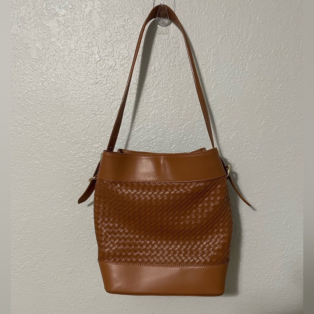 Valentina Fiore Italian Leather Woven Bucket Bag